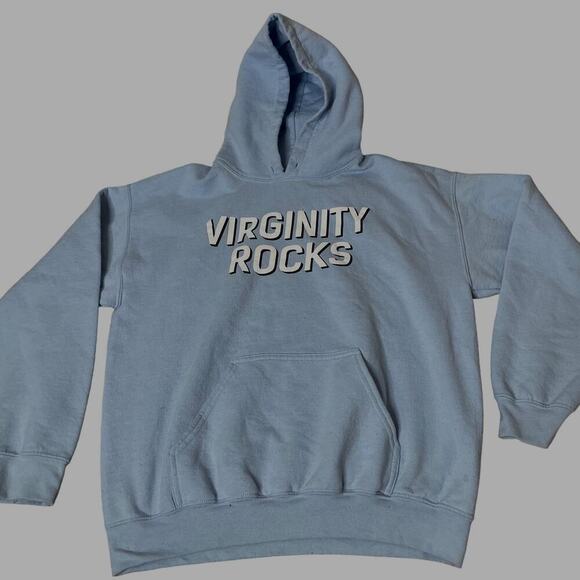 Virginity Rocks hoodie sweatshirt blue Danny Duncan SZ M 100% Cotton - Picture 1 of 8